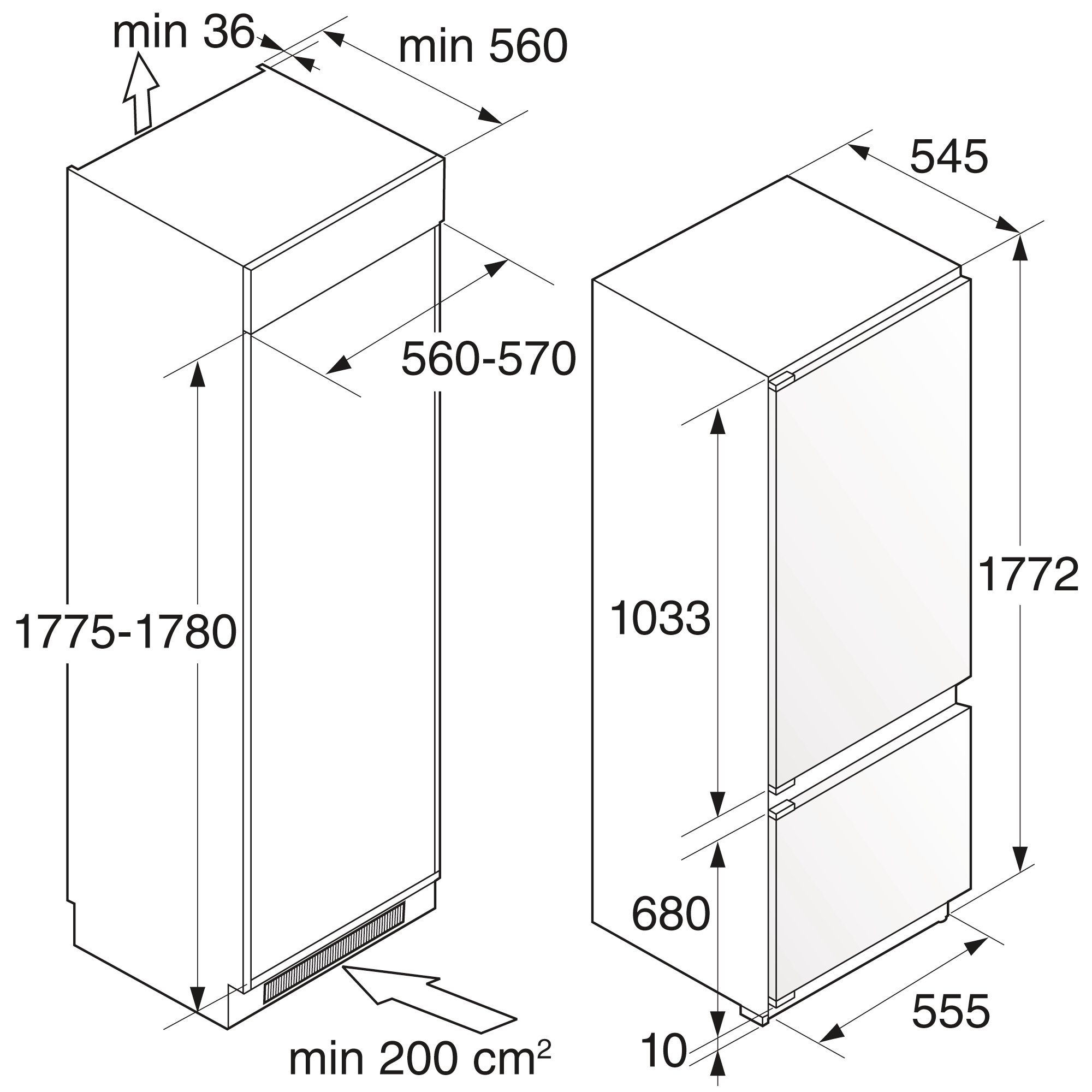 Встраиваемый комбинированный холодильник Asko RF31831